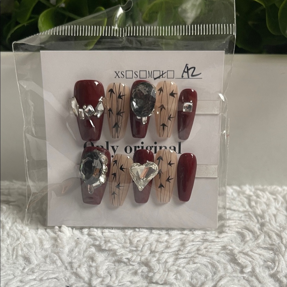 Burgundy and Nude Press-On Nails